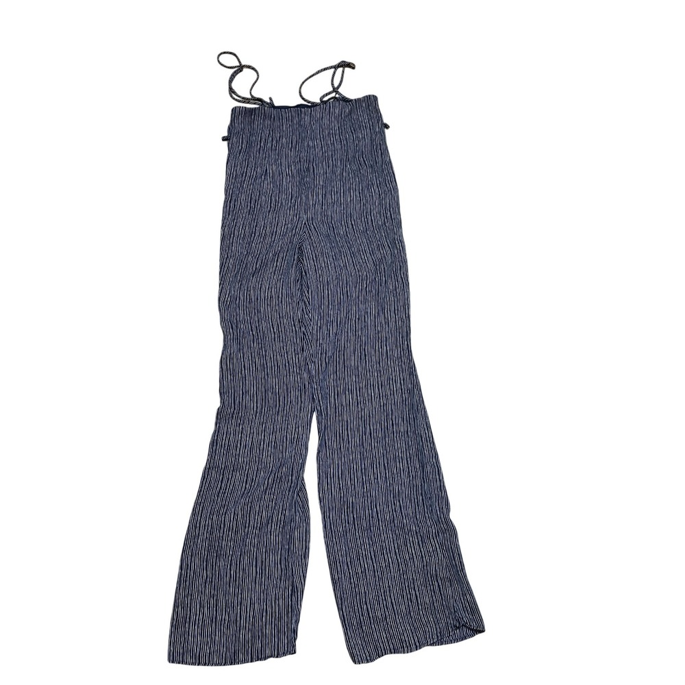 Emory Park Women's M Navy Blue White Pinstripe Wide Leg Overall Pants High Waist